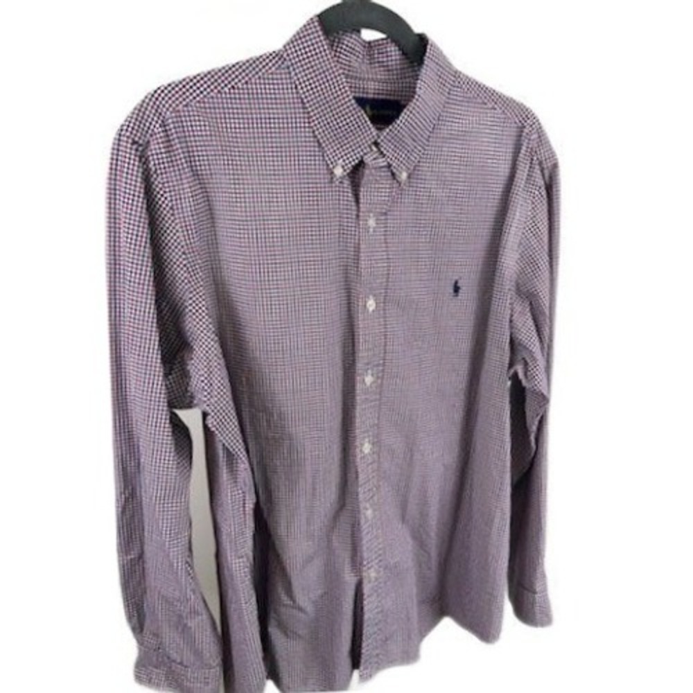 Ralph Lauren Polo Shirt Size XL Gingham Plaid Check Long Sleeve 100% Cotton